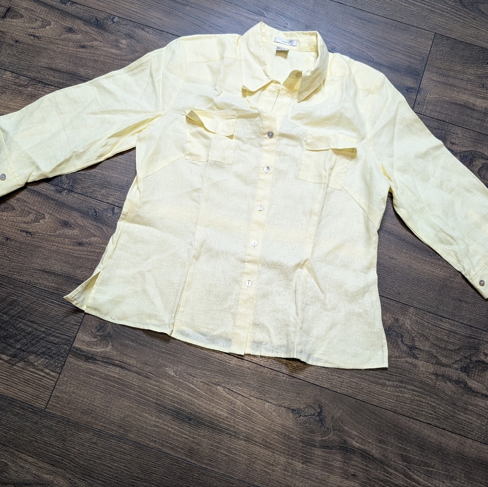 Edward‎ 100 % Irish Linen light Yellow Top Size Large